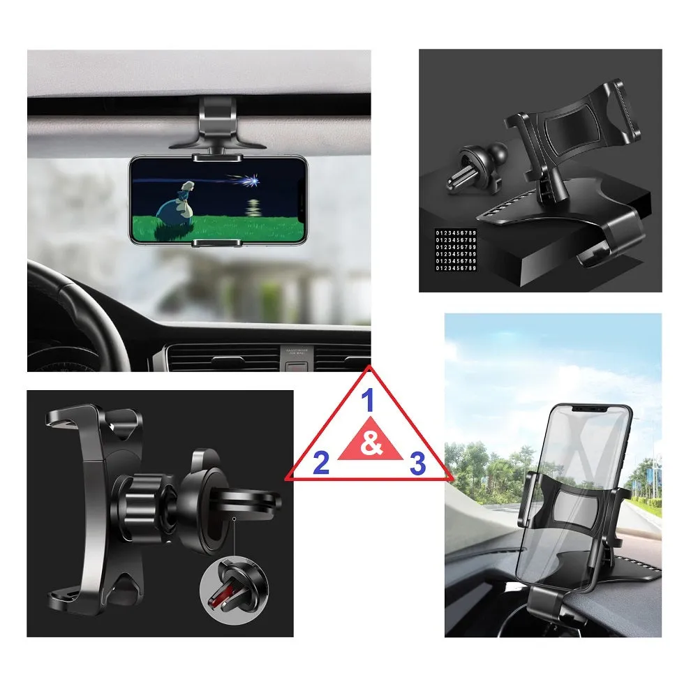 3 in 1 Car GPS Smartphone Holder: Dashboard / Visor Clamp   AC Grid Clip for Meizu MX6 M685U Premium Edition - Black