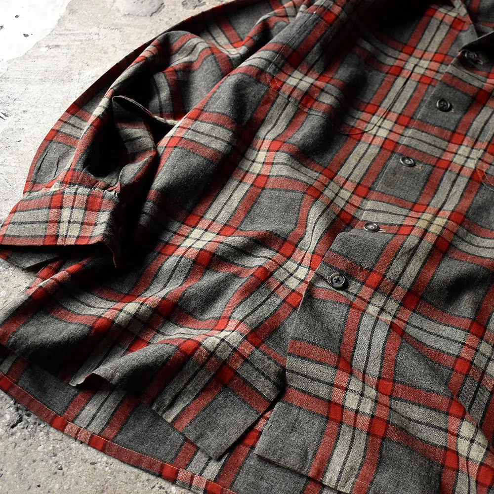 50's～ custom made cora feeley チェック柄ウールシャツ 240209H