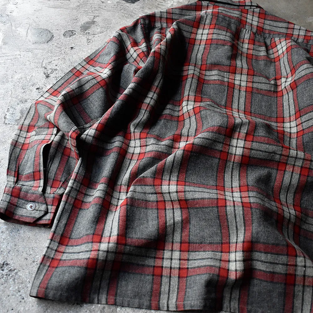 50's～ custom made cora feeley チェック柄ウールシャツ 240209H