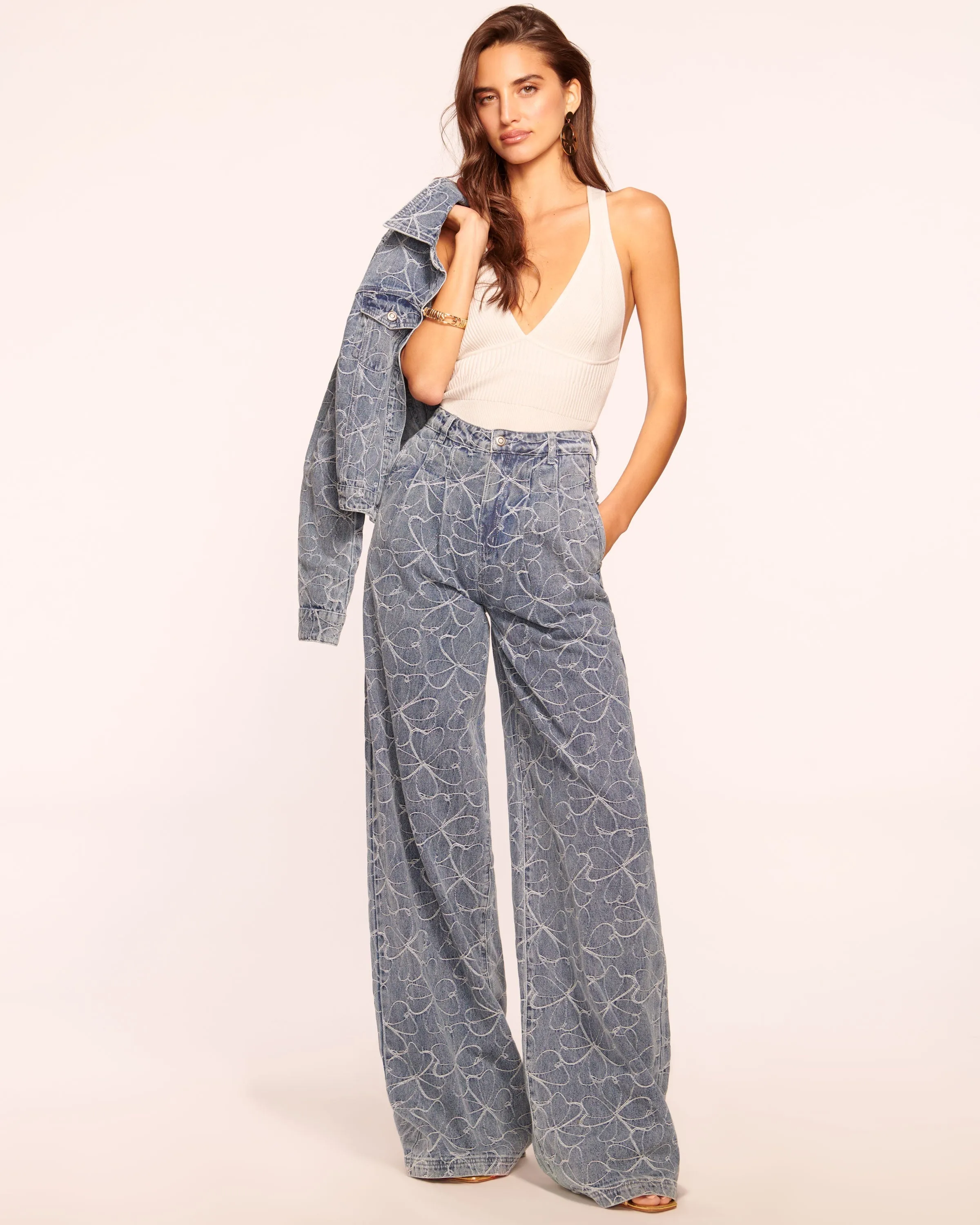 Adley Embroidered Wide Leg Jean