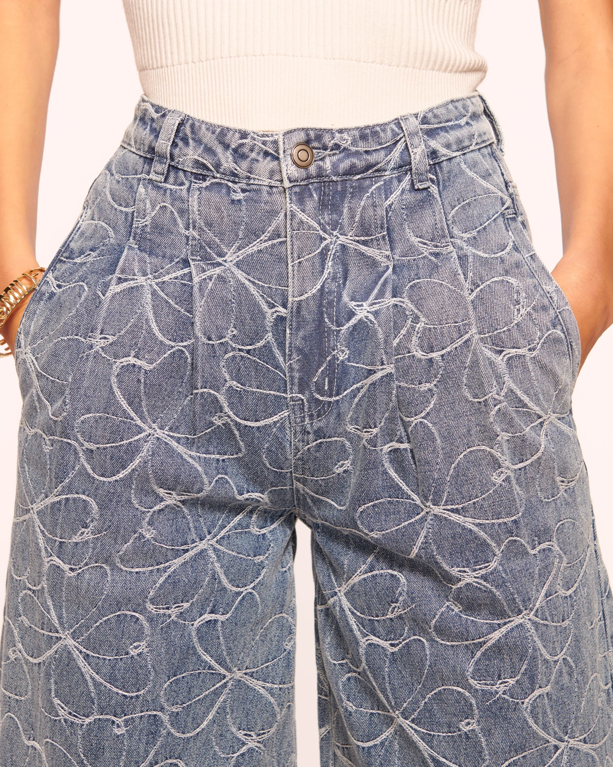 Adley Embroidered Wide Leg Jean
