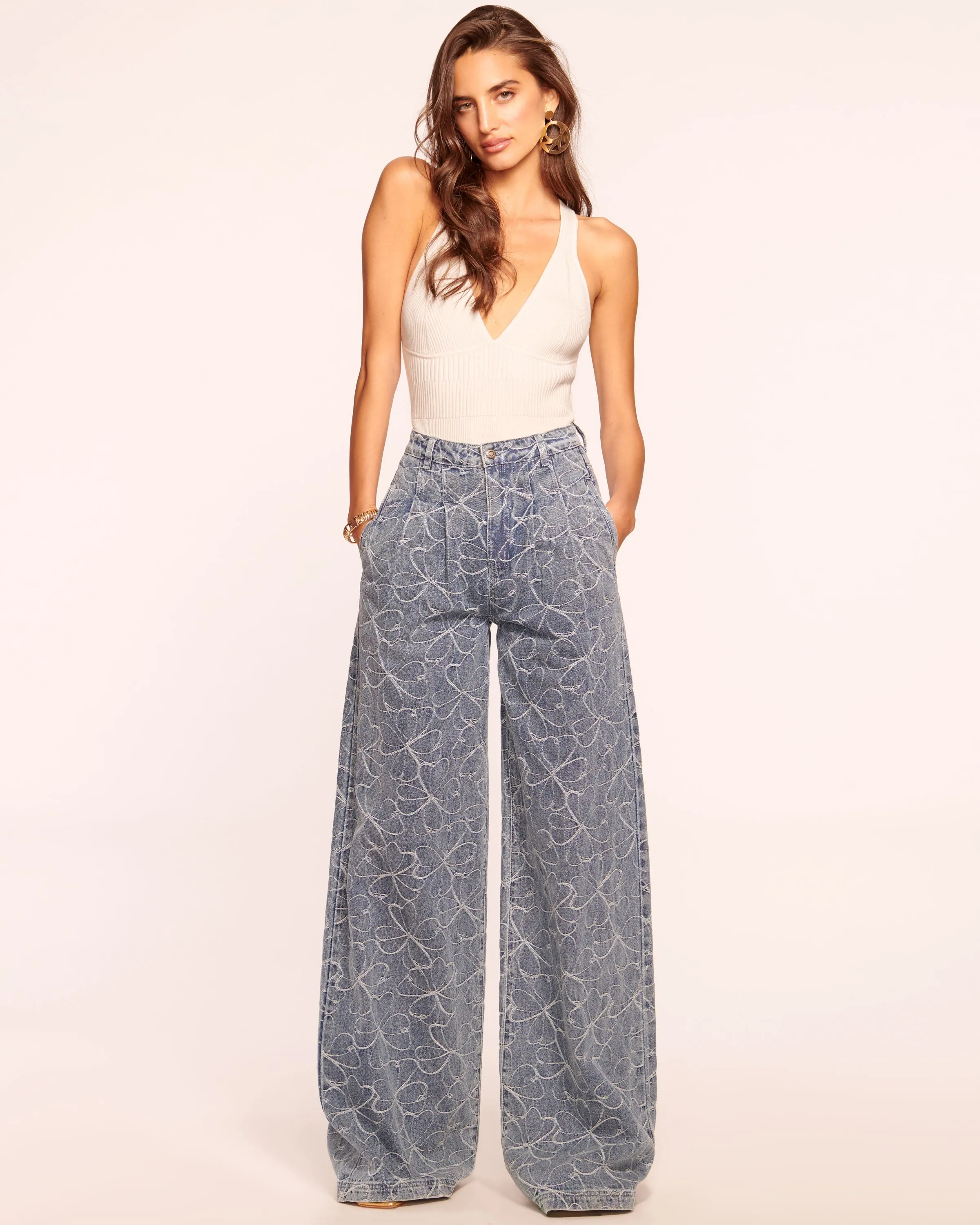 Adley Embroidered Wide Leg Jean