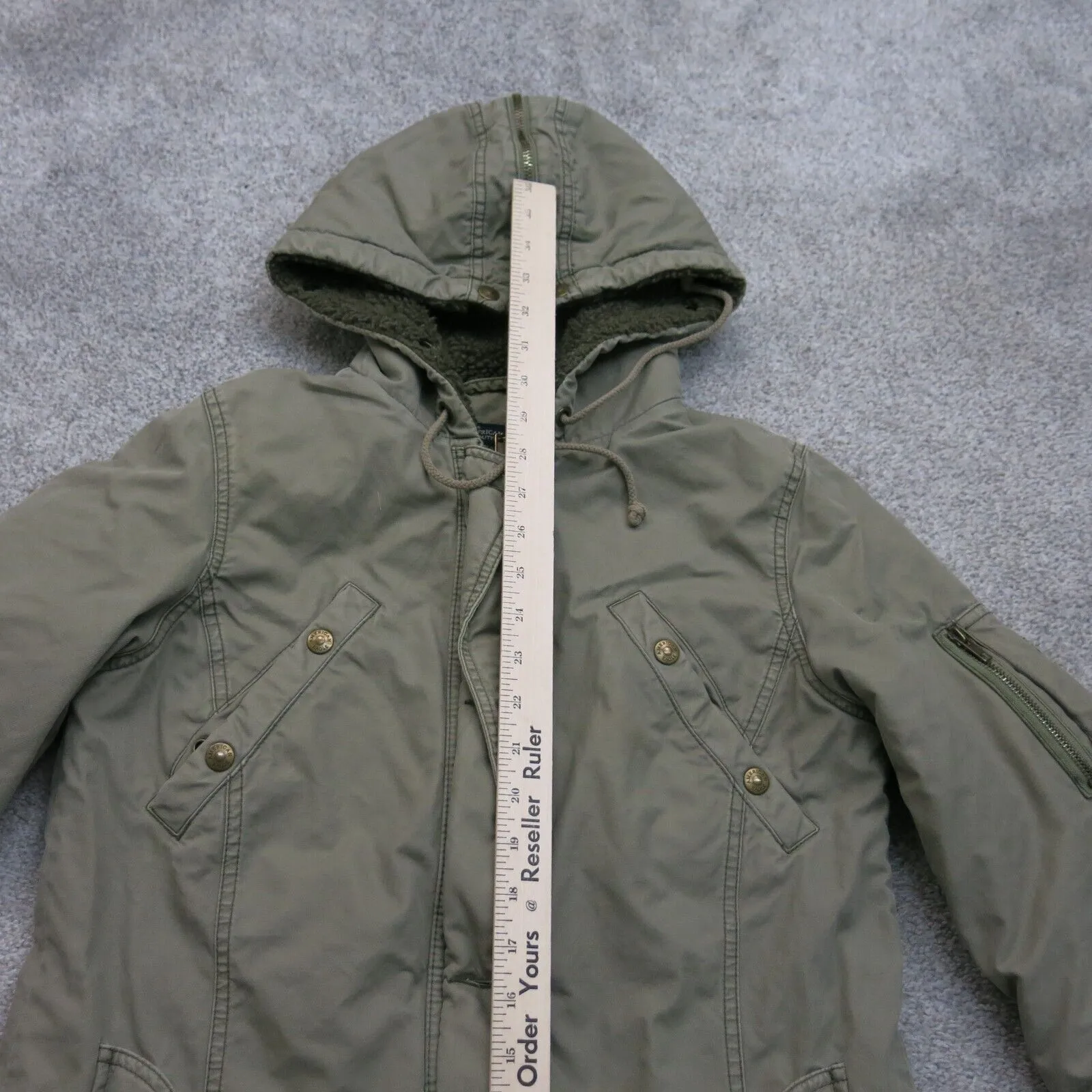 American Eagle Womens Insulated Sherpa Faux Fur Coat Jacket Clay Green SZ Small