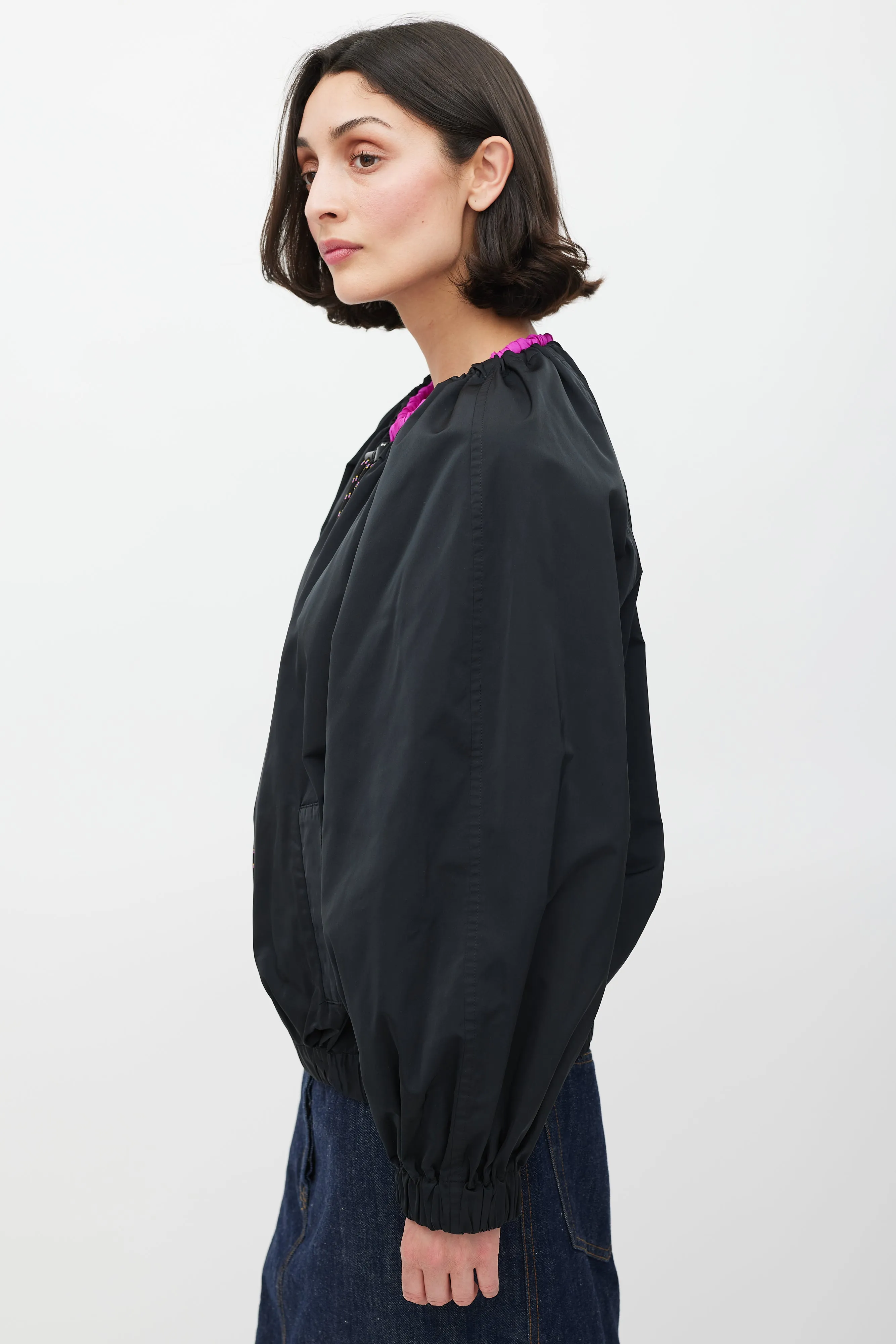 Black Silk Cord Drawstring Neck Jacket