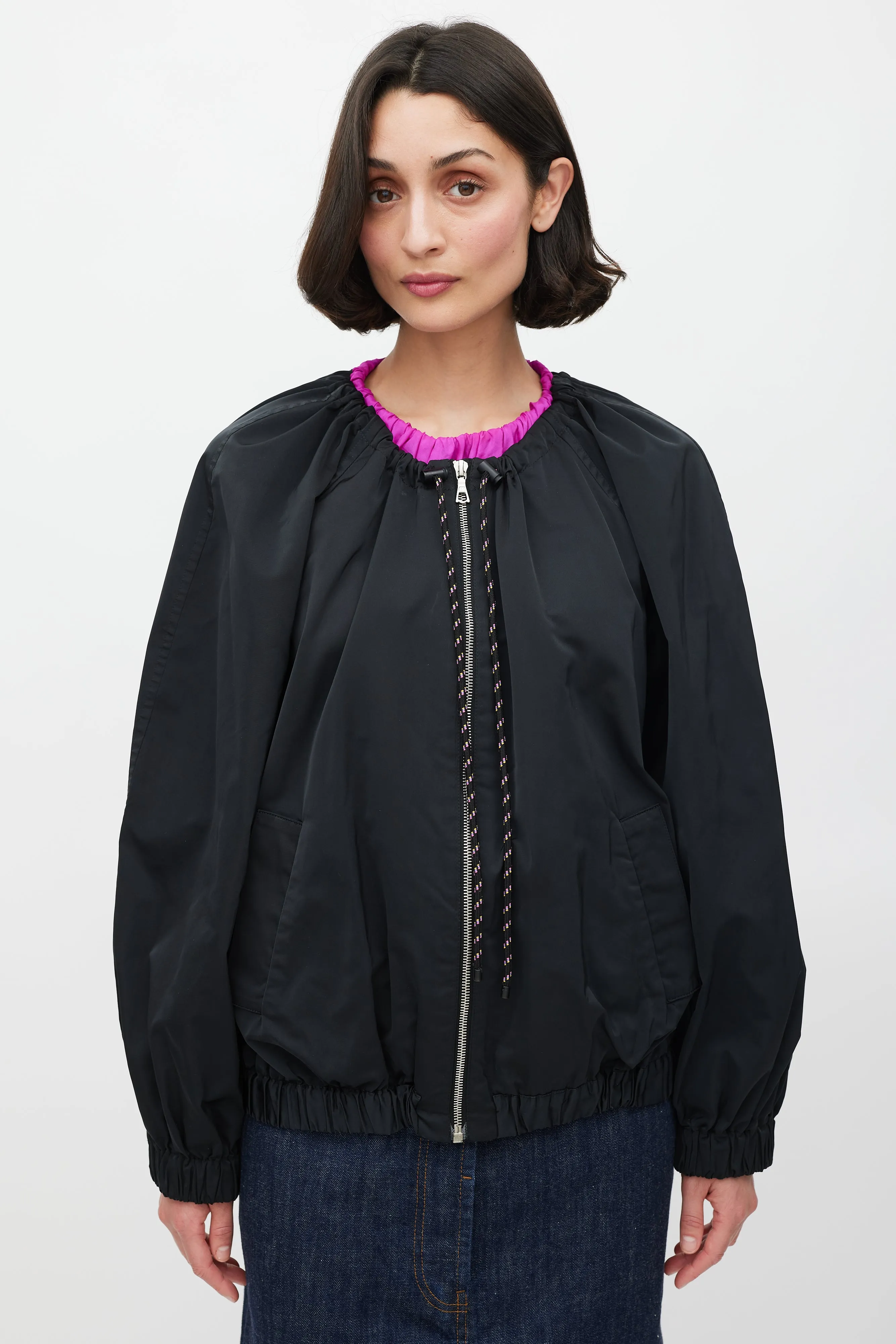 Black Silk Cord Drawstring Neck Jacket