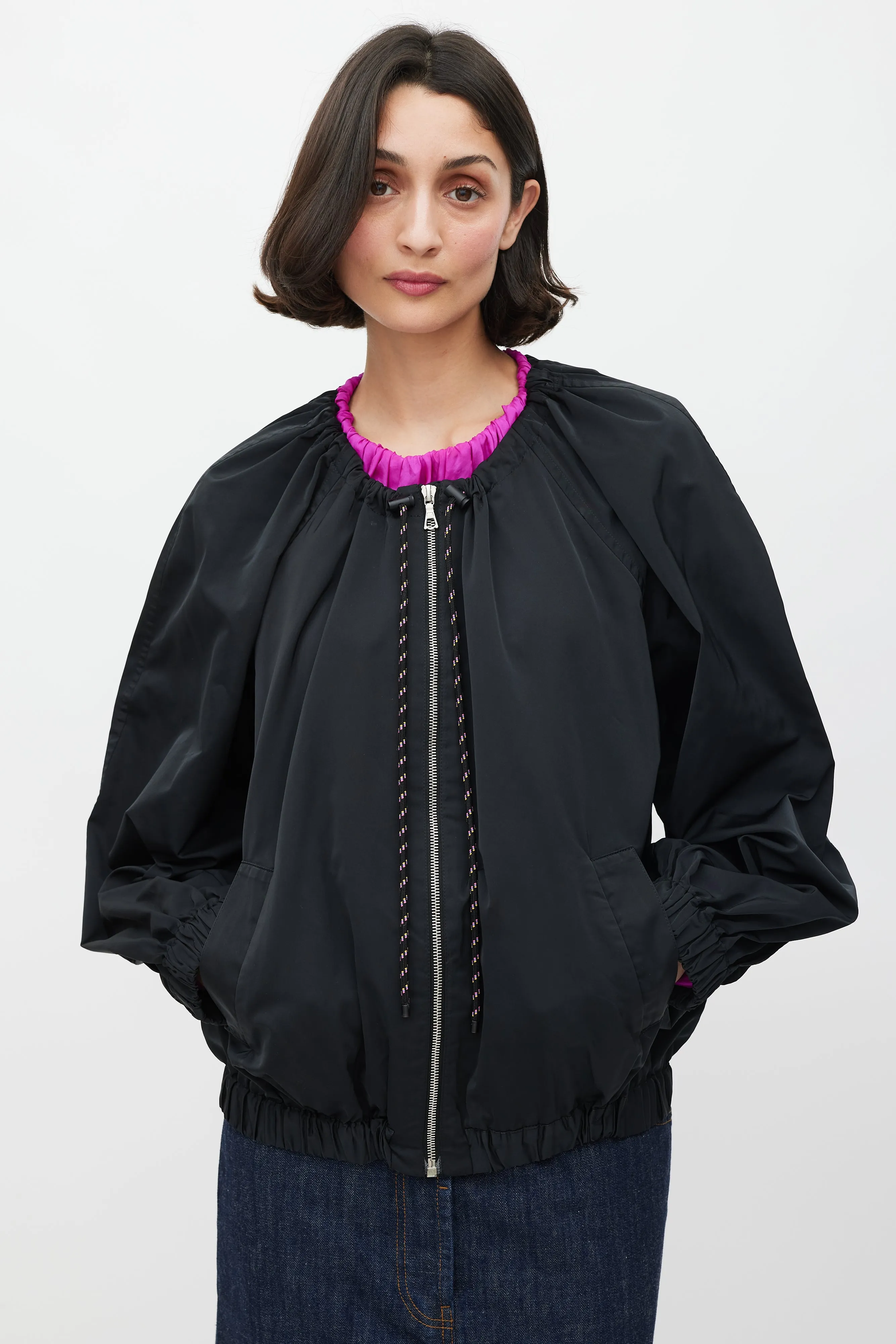 Black Silk Cord Drawstring Neck Jacket