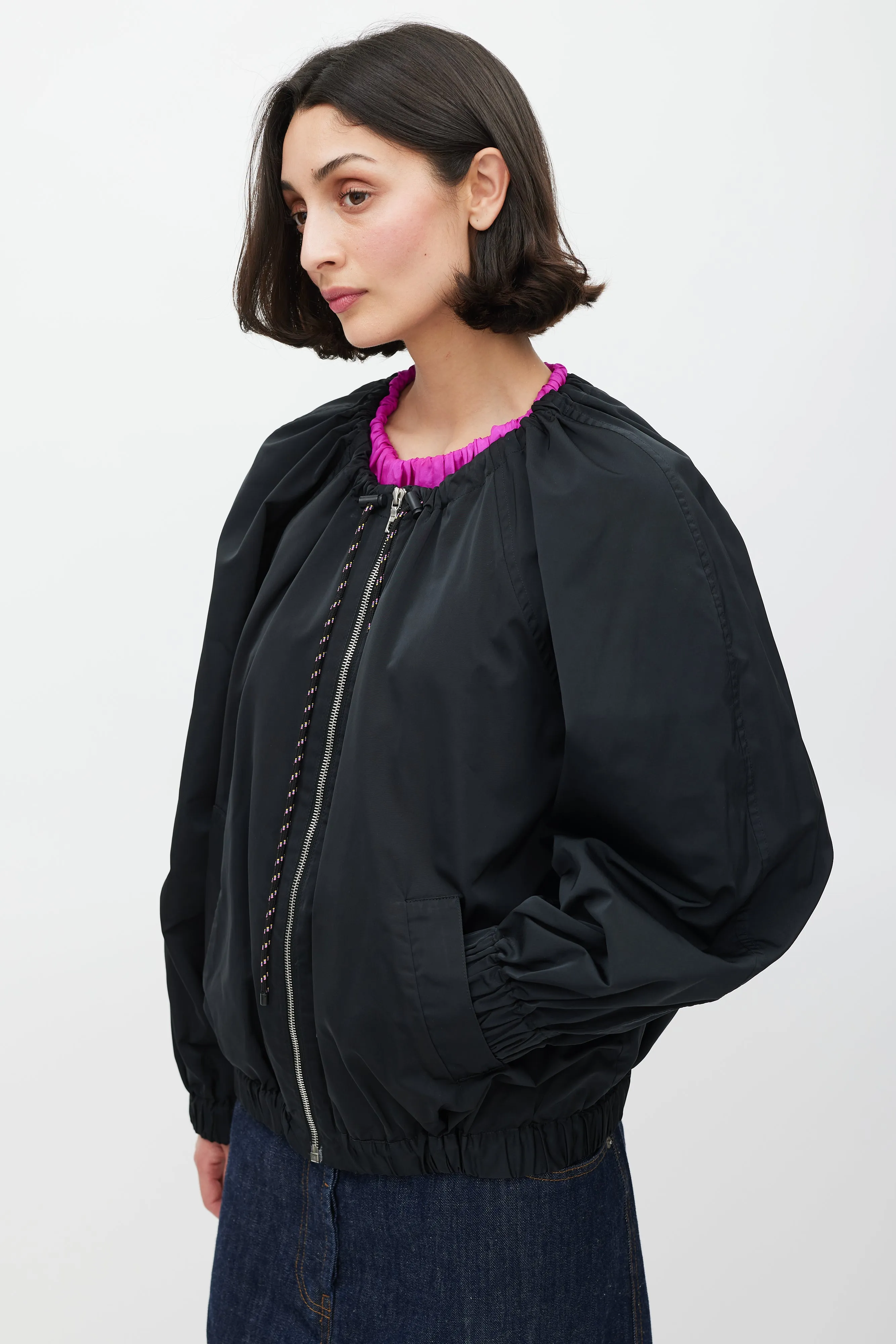 Black Silk Cord Drawstring Neck Jacket