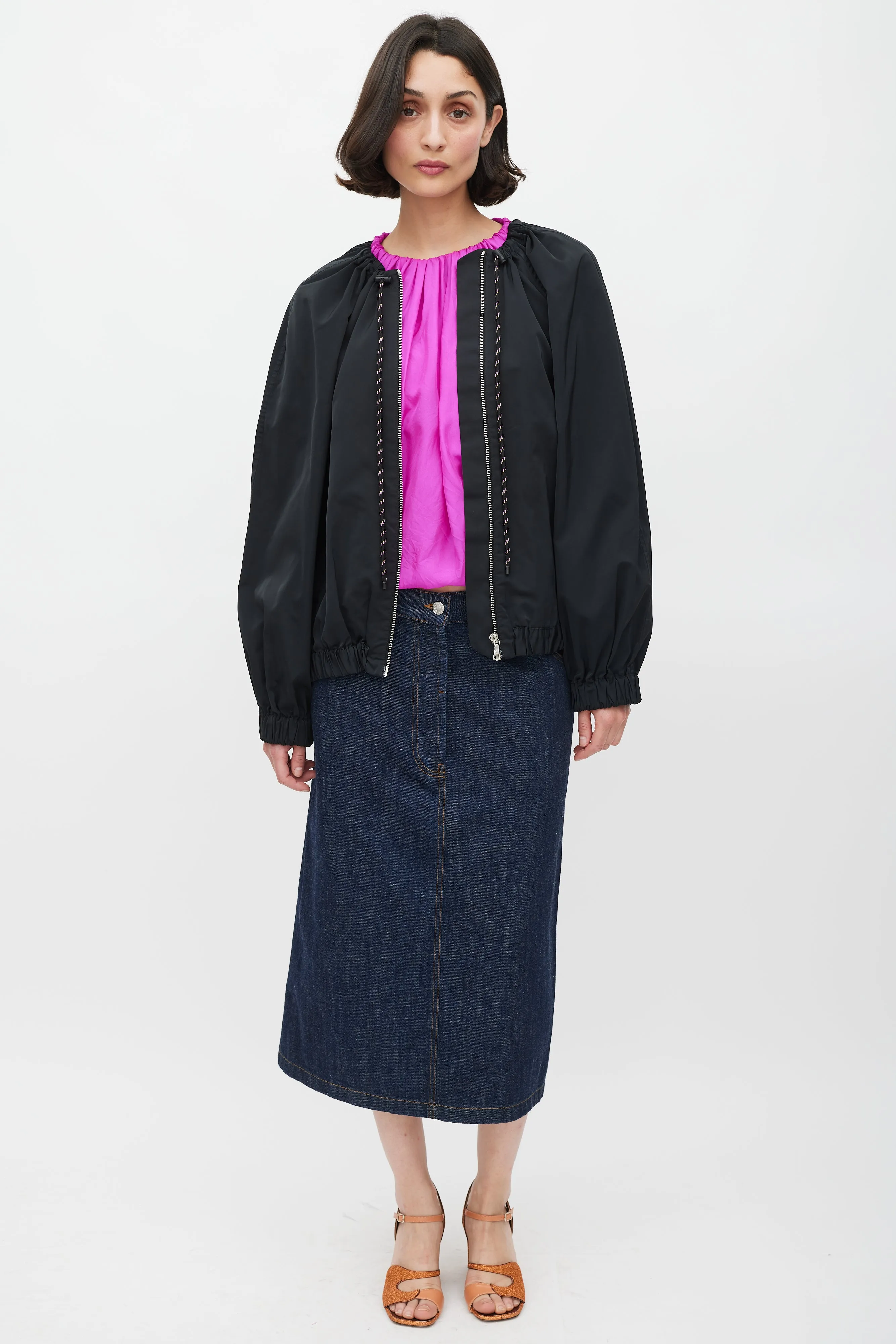 Black Silk Cord Drawstring Neck Jacket