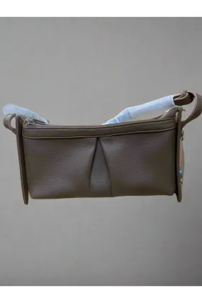 Brown Leather Crossbody Bag with Pleated Front