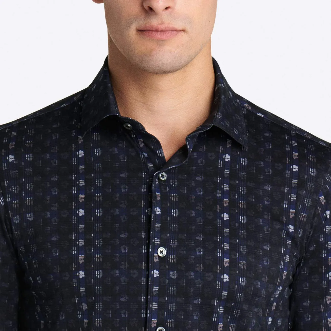 Bugatchi Check Floral Print OoohCotton® Shirt
