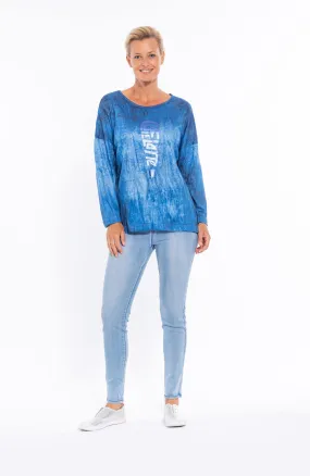 Cafe Latte Denim Wash Pigment Print Long Sleeve