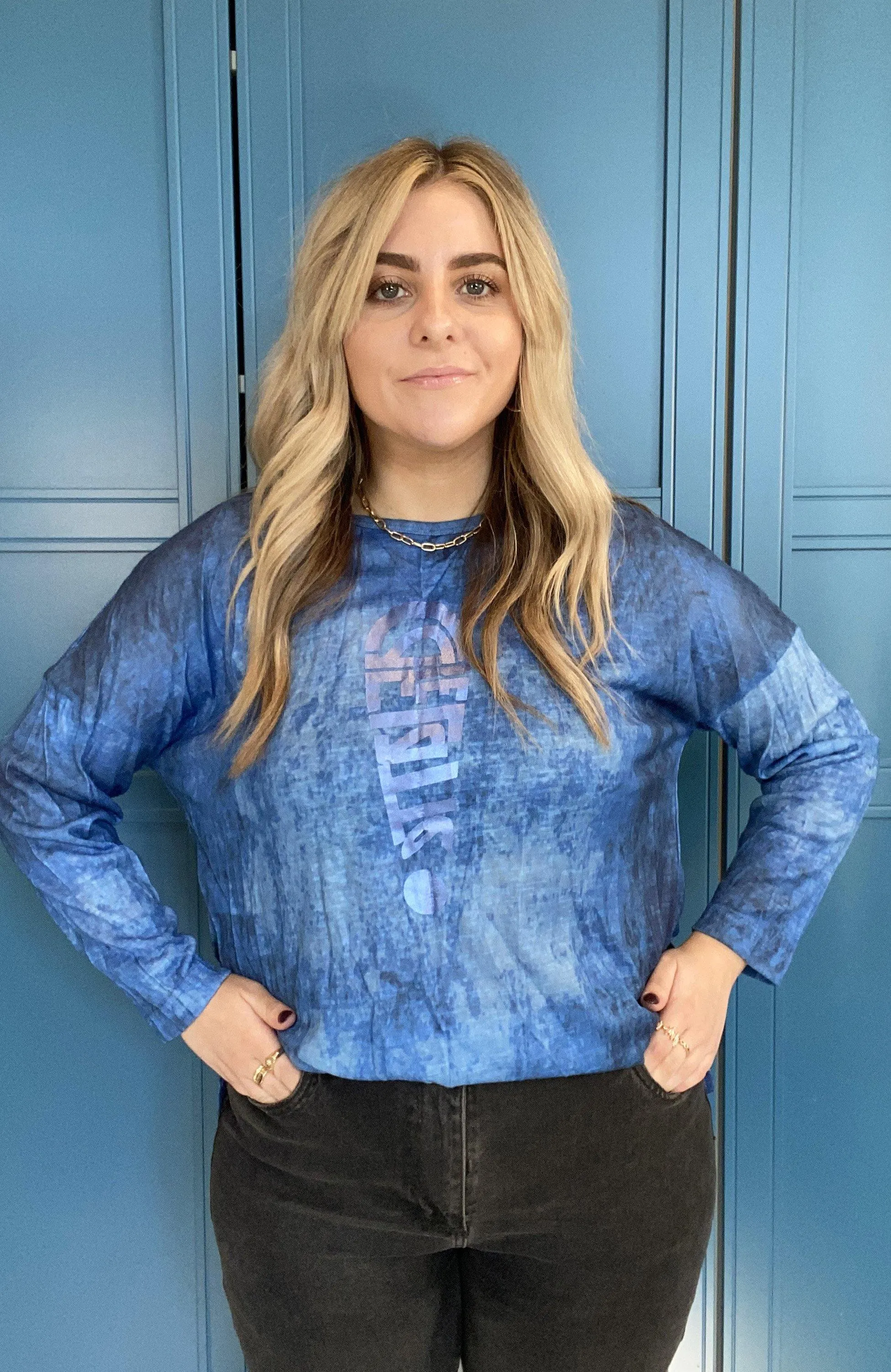 Cafe Latte Denim Wash Pigment Print Long Sleeve
