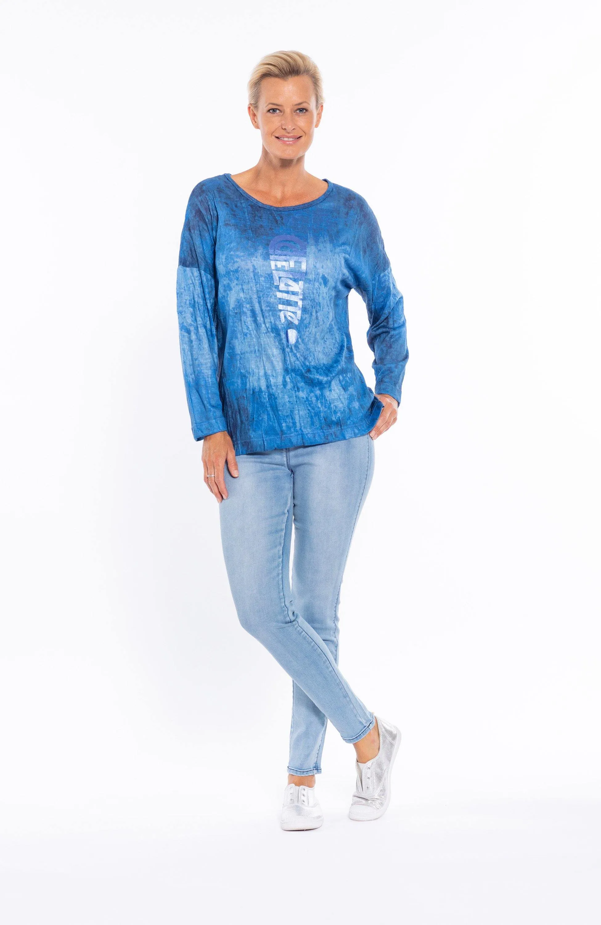 Cafe Latte Denim Wash Pigment Print Long Sleeve