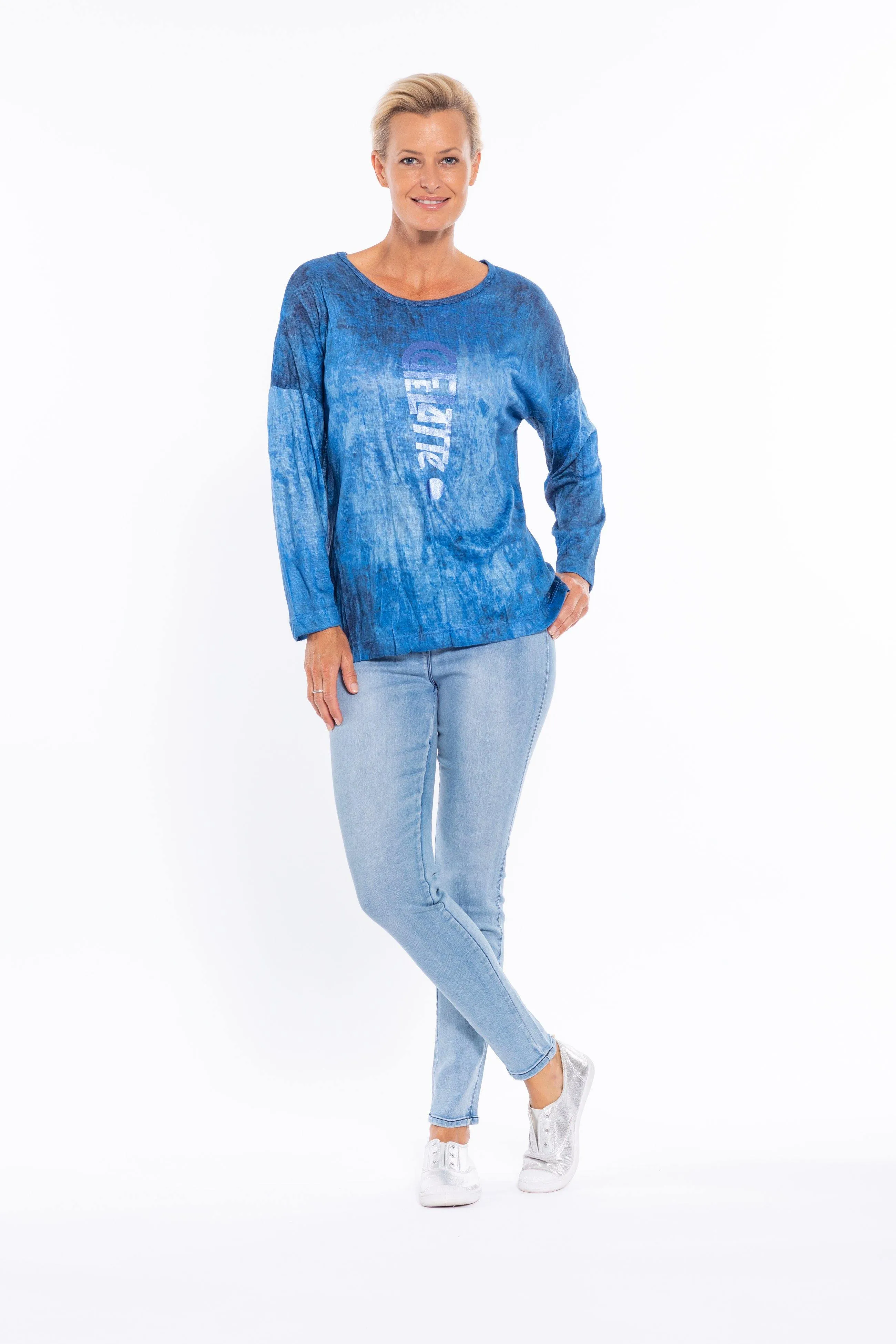 Cafe Latte Denim Wash Pigment Print Long Sleeve