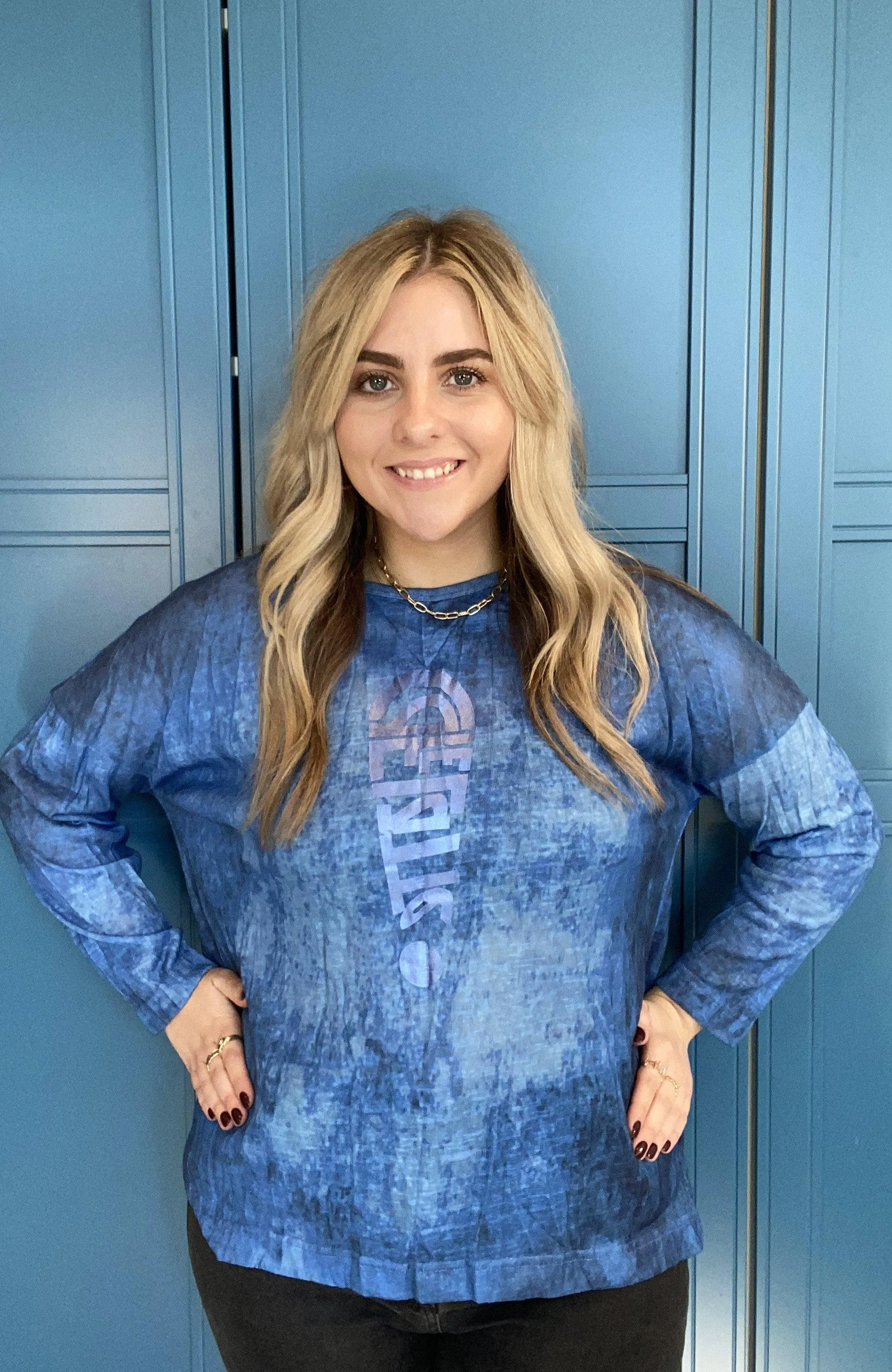 Cafe Latte Denim Wash Pigment Print Long Sleeve