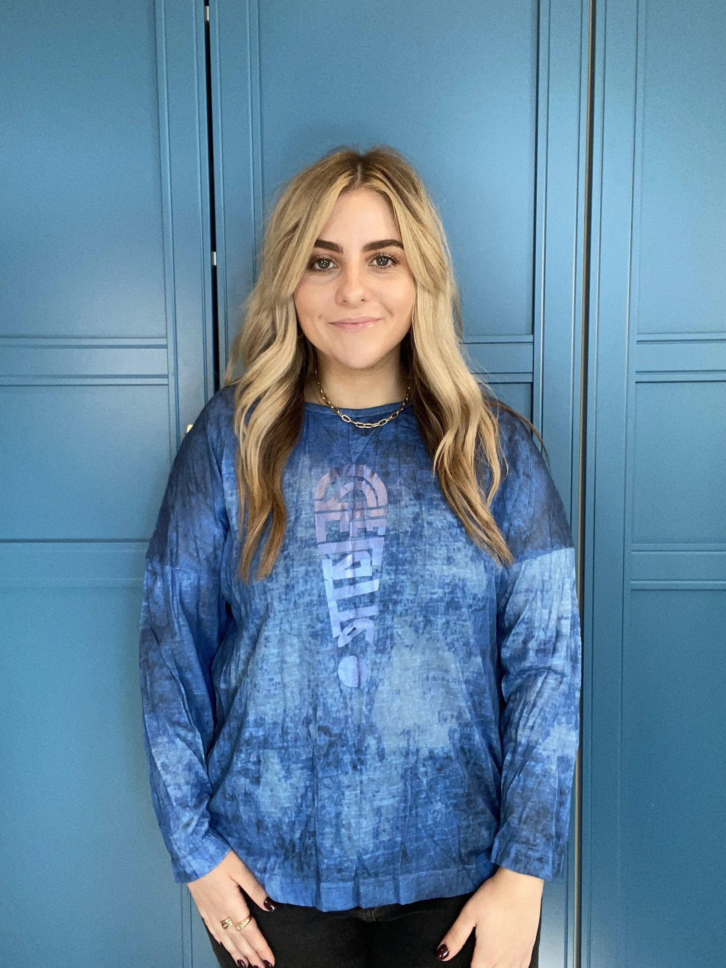 Cafe Latte Denim Wash Pigment Print Long Sleeve