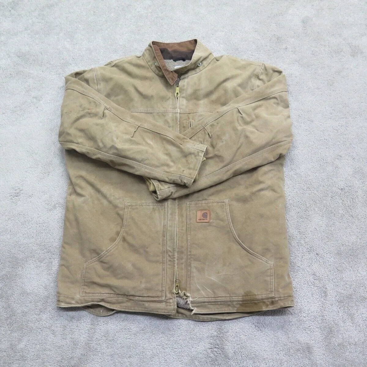 Carhartt Jacket Mens XL Brown Full Zip Sherpa Lined Jacket Insulated Workwear