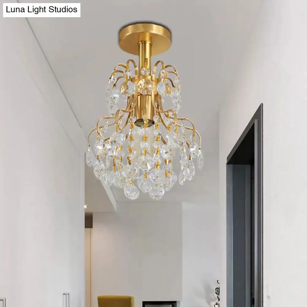 Contemporary Brass Ceiling Light with Bent Arm Frame - 1-Light Semi Flush Mount for Corridors