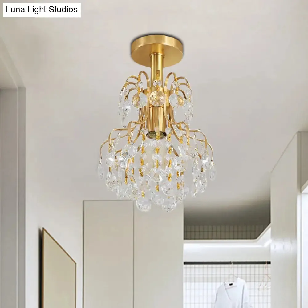 Contemporary Brass Ceiling Light with Bent Arm Frame - 1-Light Semi Flush Mount for Corridors