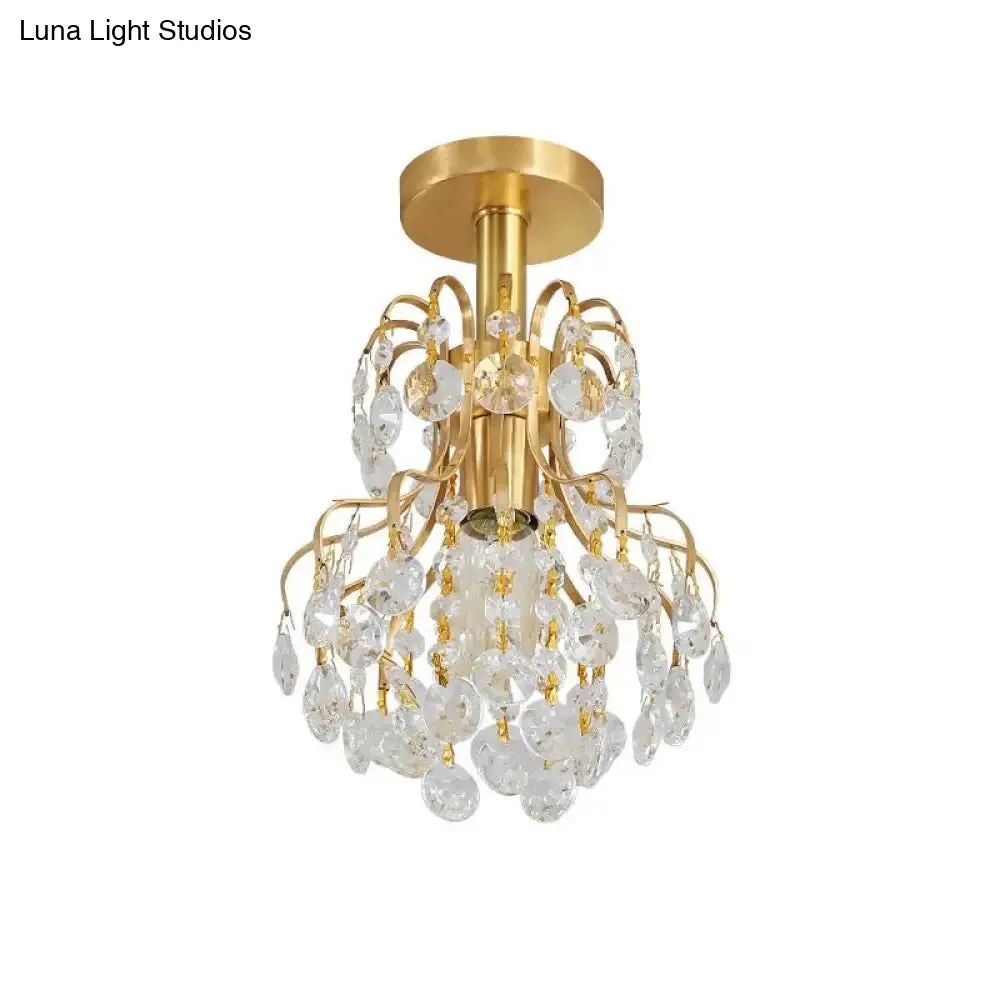 Contemporary Brass Ceiling Light with Bent Arm Frame - 1-Light Semi Flush Mount for Corridors