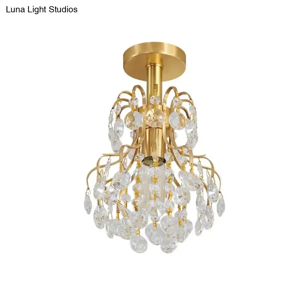 Contemporary Brass Ceiling Light with Bent Arm Frame - 1-Light Semi Flush Mount for Corridors