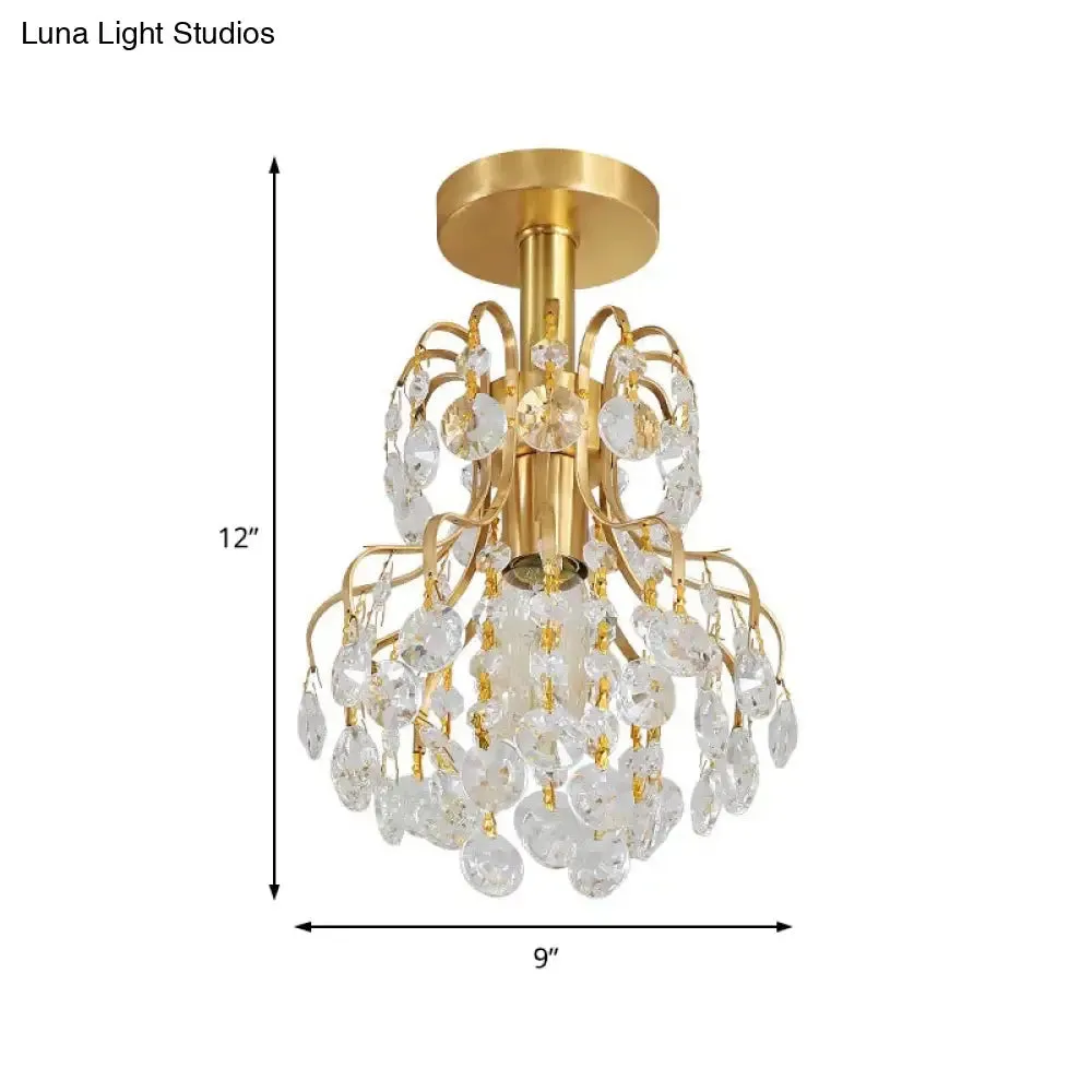 Contemporary Brass Ceiling Light with Bent Arm Frame - 1-Light Semi Flush Mount for Corridors