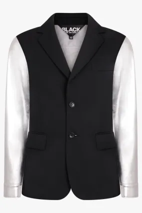Contrast Suit x PVC Leather Blazer Jacket | Black/Silver