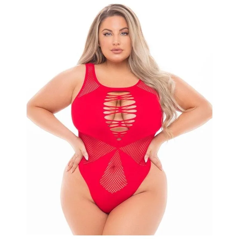 Duchess High Neck Bodysuit Red