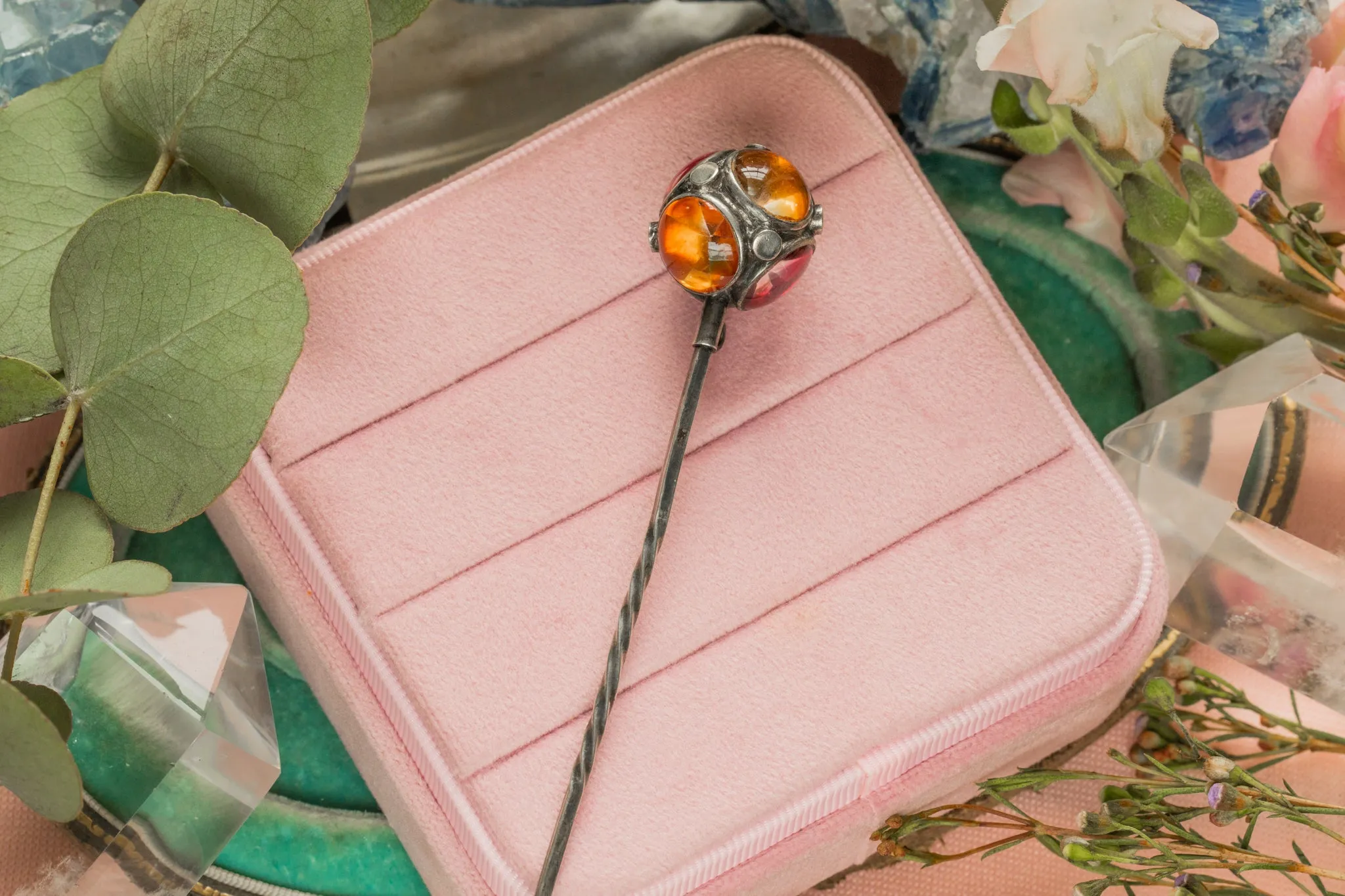 Early Victorian Silver Foiled Paste Sphere Stick Pin