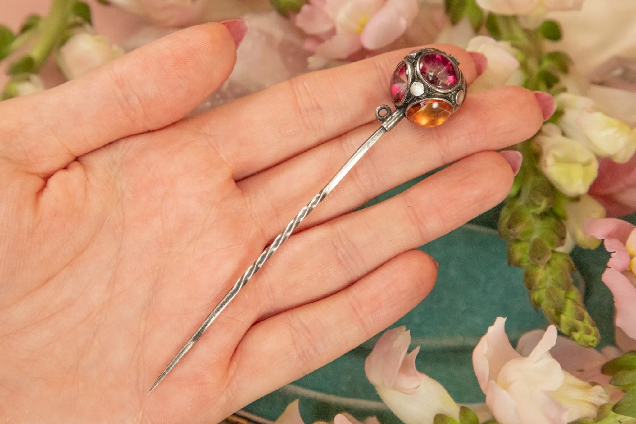 Early Victorian Silver Foiled Paste Sphere Stick Pin