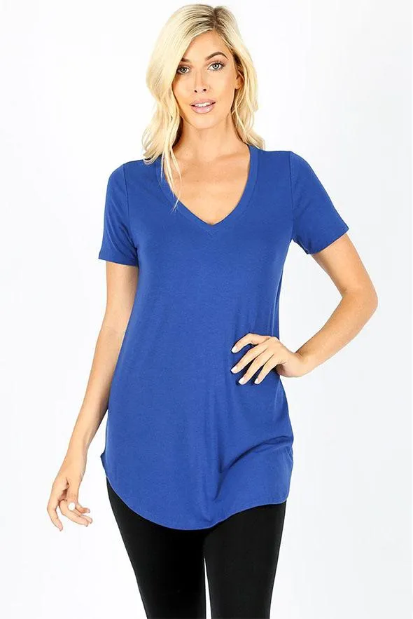 Essential Relaxed Fit V Neck SS Tunic Top - Multiple Colors!