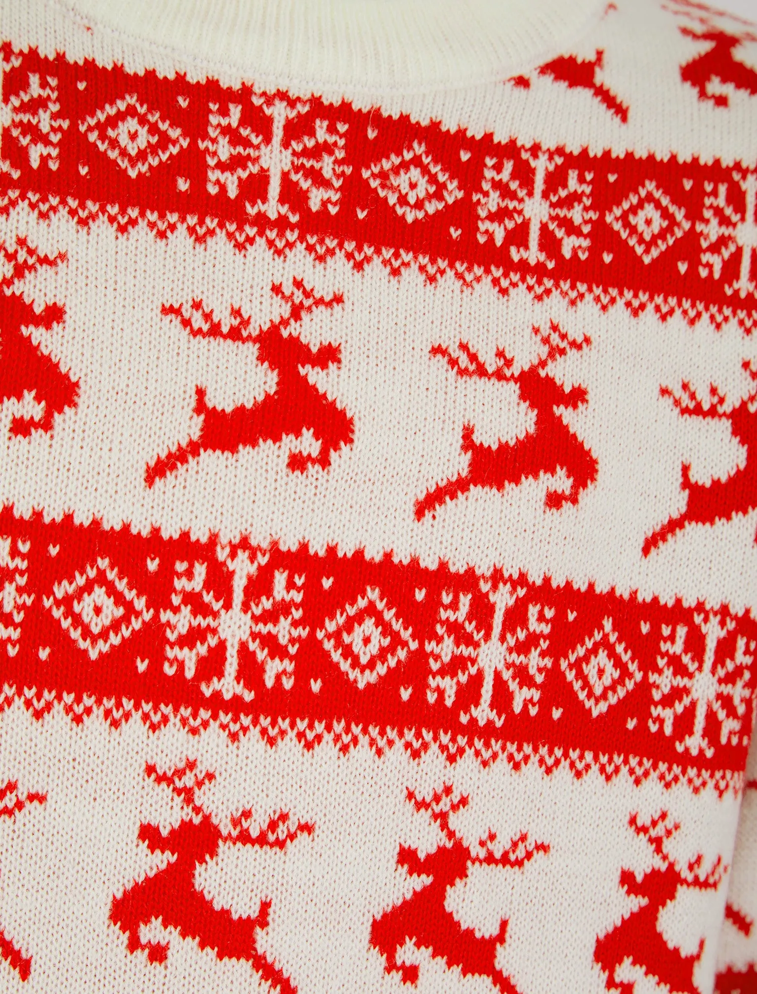 Girl's Leaping Vixen Nordic Fair Isle Novelty Knitted Christmas Jumper Dress in Gardenia - Merry Christmas Kids (4-12yrs)