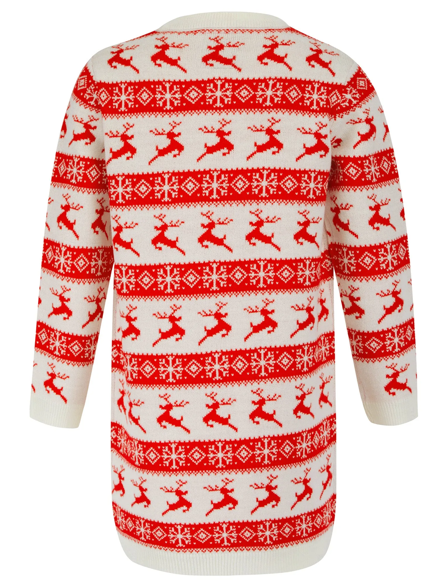 Girl's Leaping Vixen Nordic Fair Isle Novelty Knitted Christmas Jumper Dress in Gardenia - Merry Christmas Kids (4-12yrs)