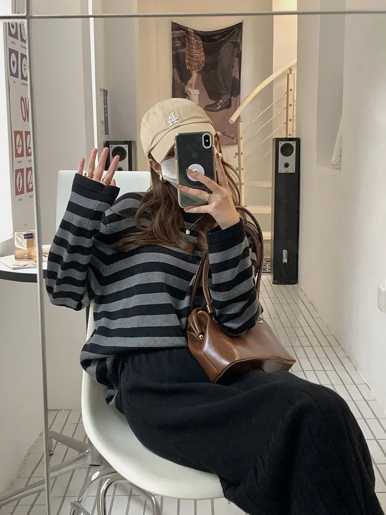 [Korean Style] High Waist Solid Color Pleated Knit Skirt