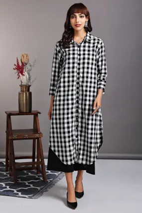 long shirt dress - noir blanc & gingham checks