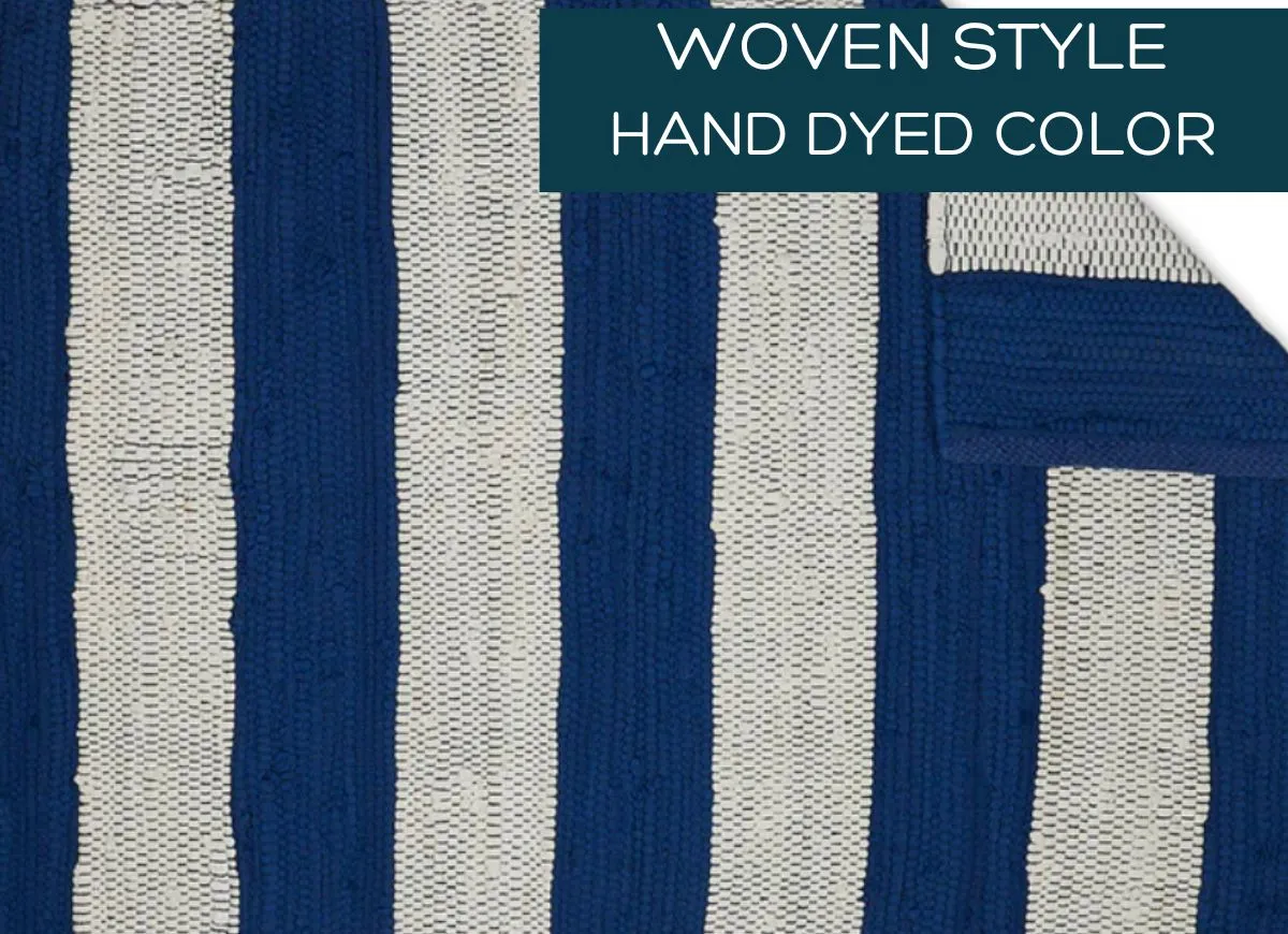 Navy and White Striped Rag Rug, 2x3 feet