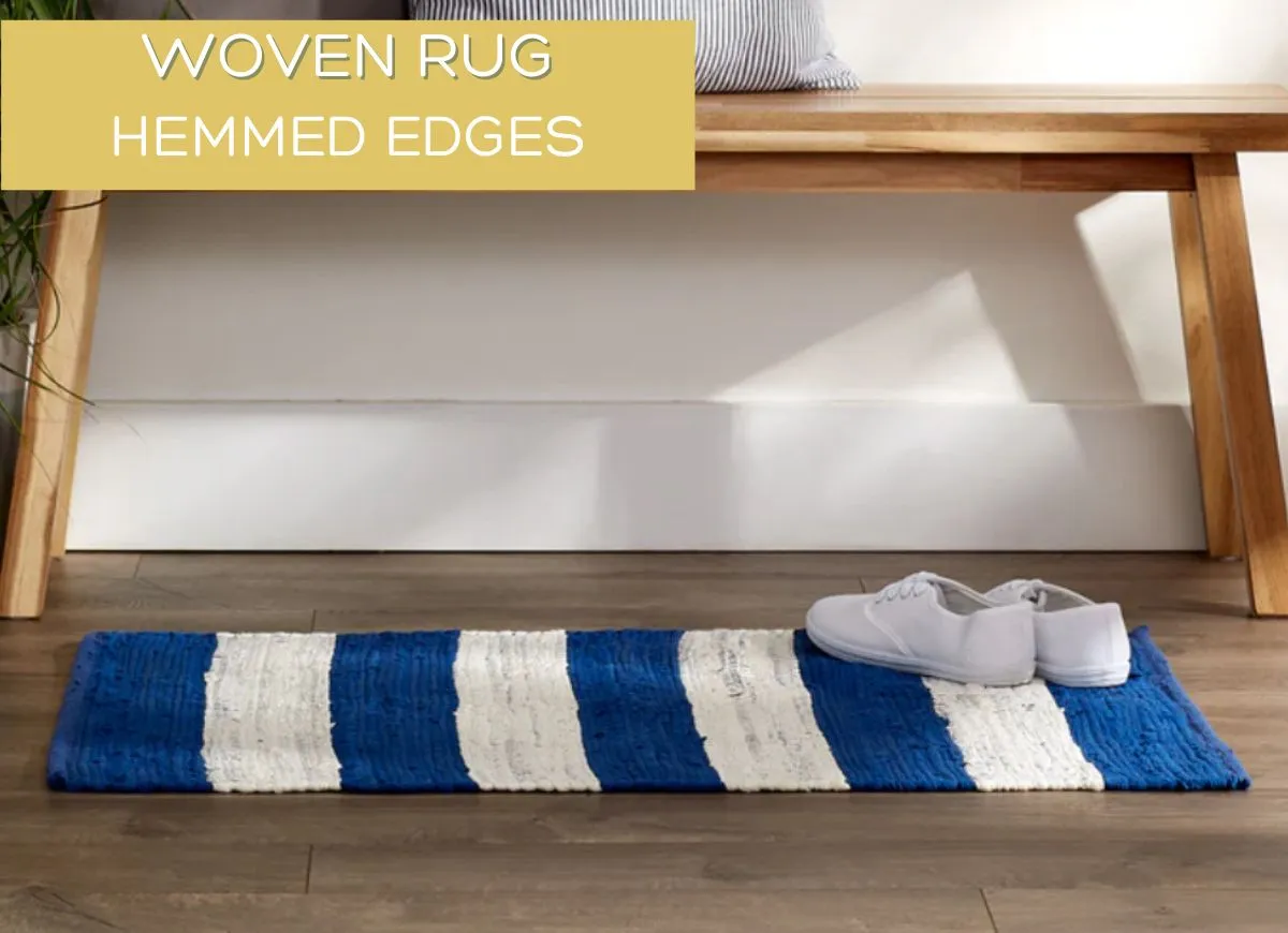 Navy and White Striped Rag Rug, 2x3 feet