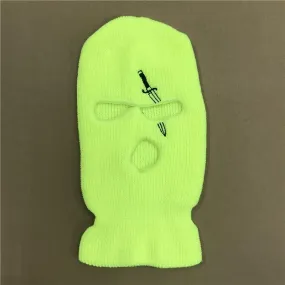 Neon Yellow Sword Embroidery 3 Holes Ski mask
