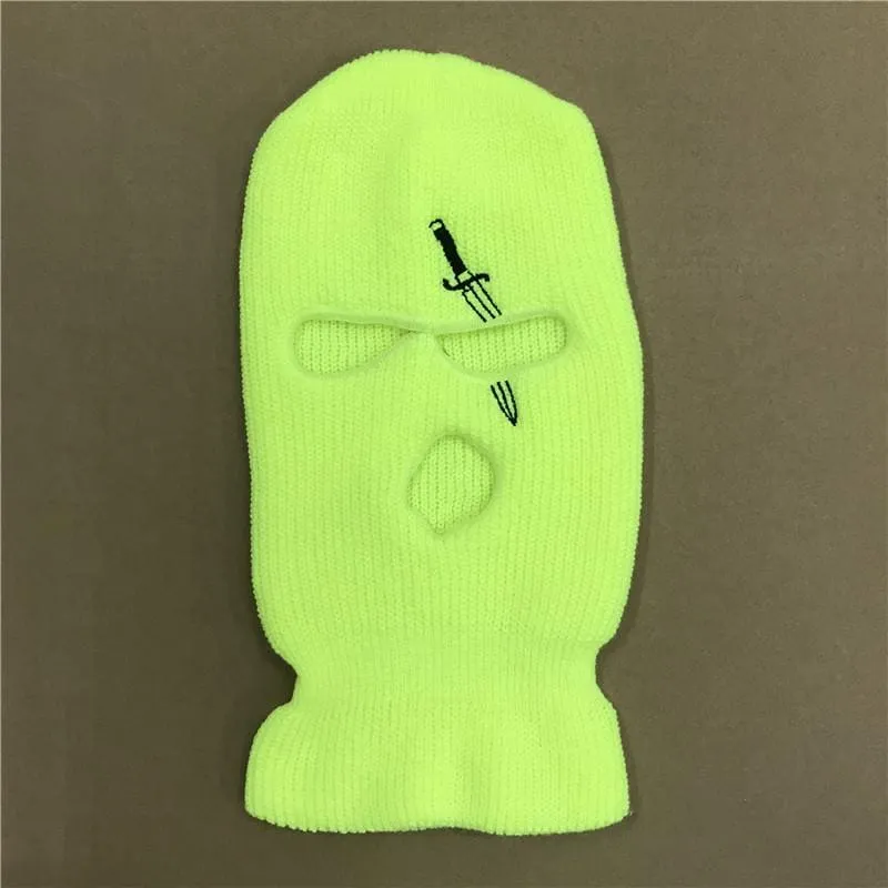 Neon Yellow Sword Embroidery 3 Holes Ski mask