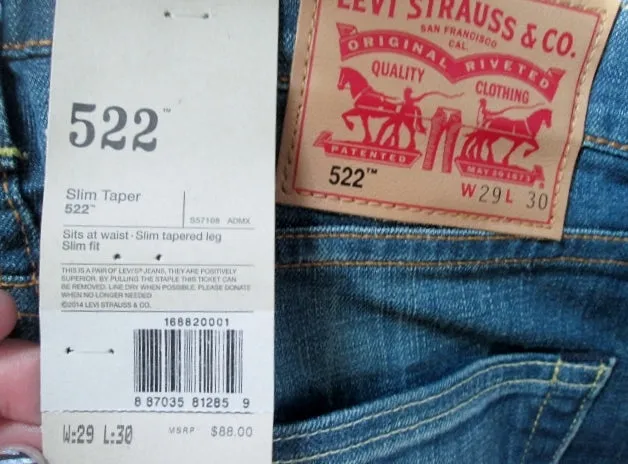 NEW NWT Mens Womens LEVI'S 522 SLIM TAPER Denim Jeans PANTS 29 X 30 BLUE Trousers