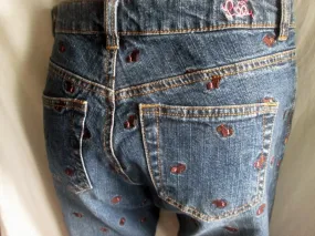 NEW Womens LILLY PULITZER BROWN TERRIER DOG Embroidered Jeans DUNGAREES Pants BLUE 2  Jeans
