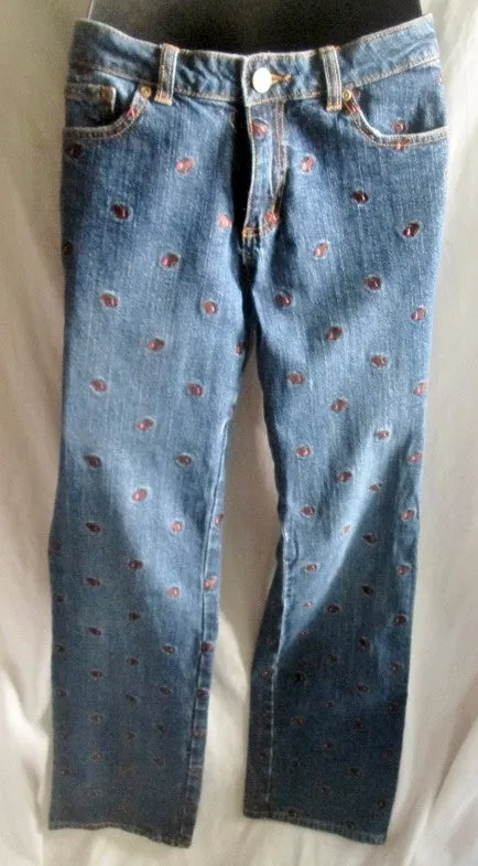 NEW Womens LILLY PULITZER BROWN TERRIER DOG Embroidered Jeans DUNGAREES Pants BLUE 2  Jeans