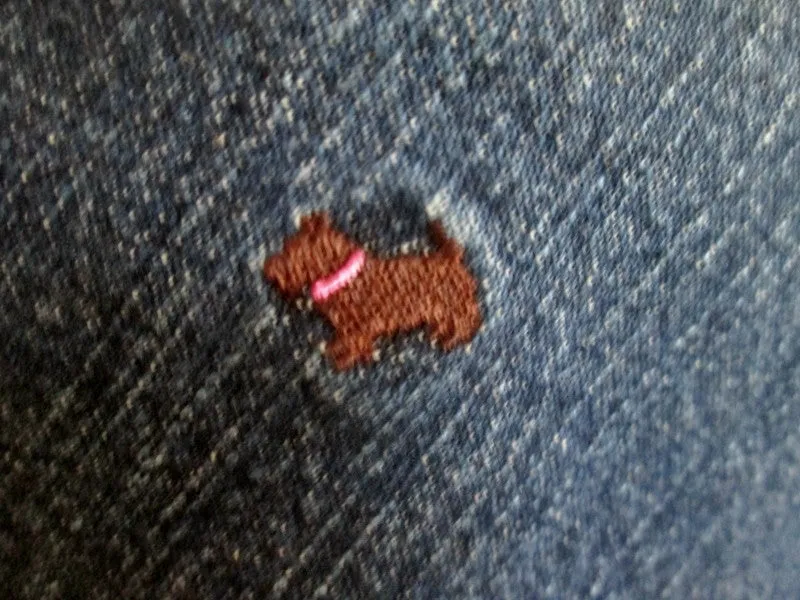 NEW Womens LILLY PULITZER BROWN TERRIER DOG Embroidered Jeans DUNGAREES Pants BLUE 2  Jeans