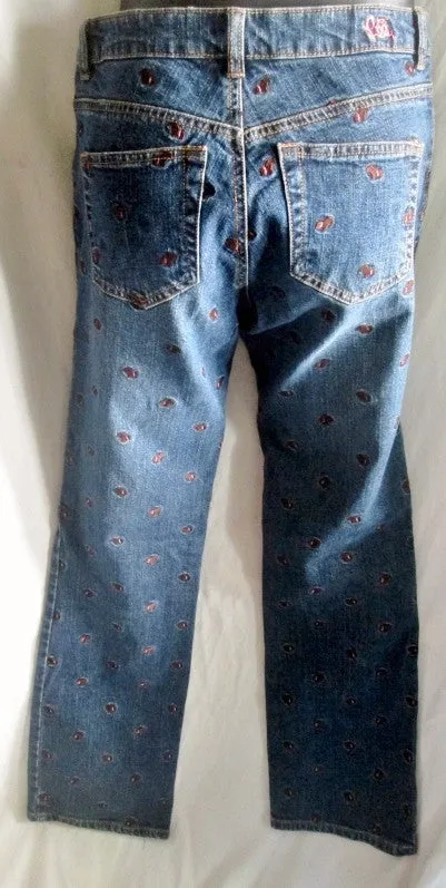 NEW Womens LILLY PULITZER BROWN TERRIER DOG Embroidered Jeans DUNGAREES Pants BLUE 2  Jeans