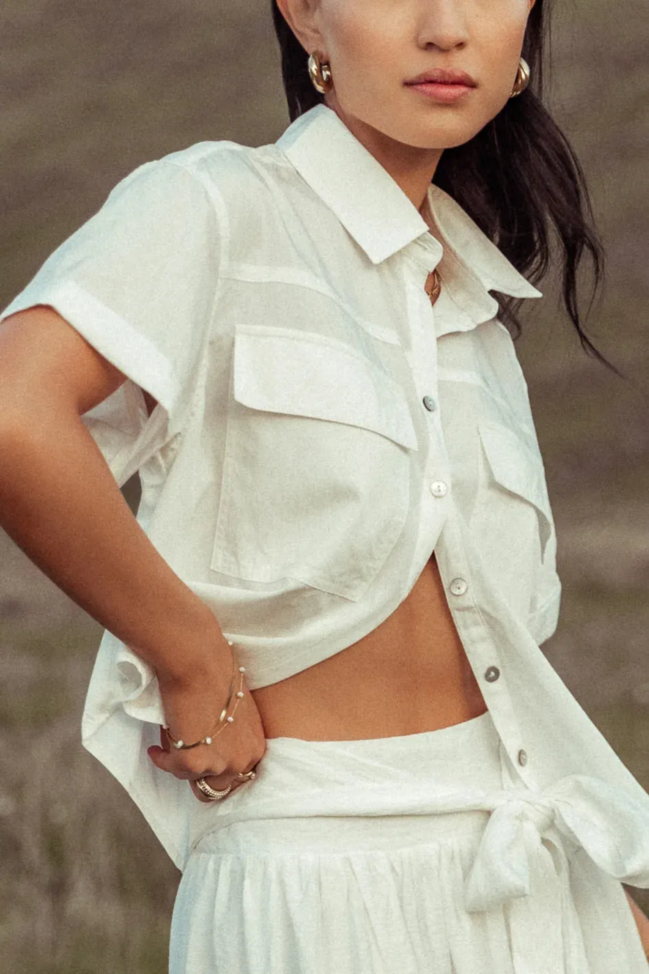 Palmer Cropped Button Up in White - FINAL SALE
