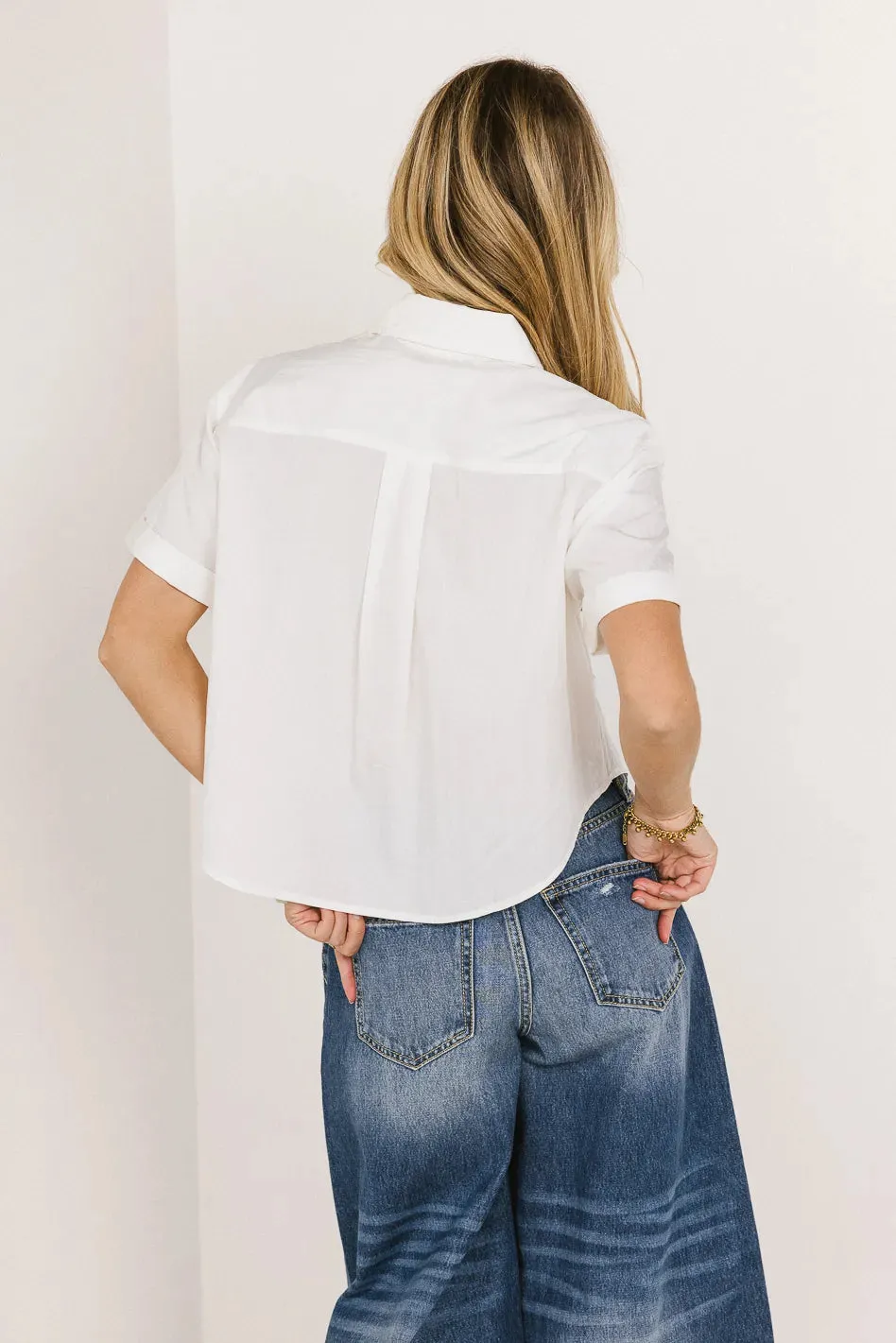 Palmer Cropped Button Up in White - FINAL SALE