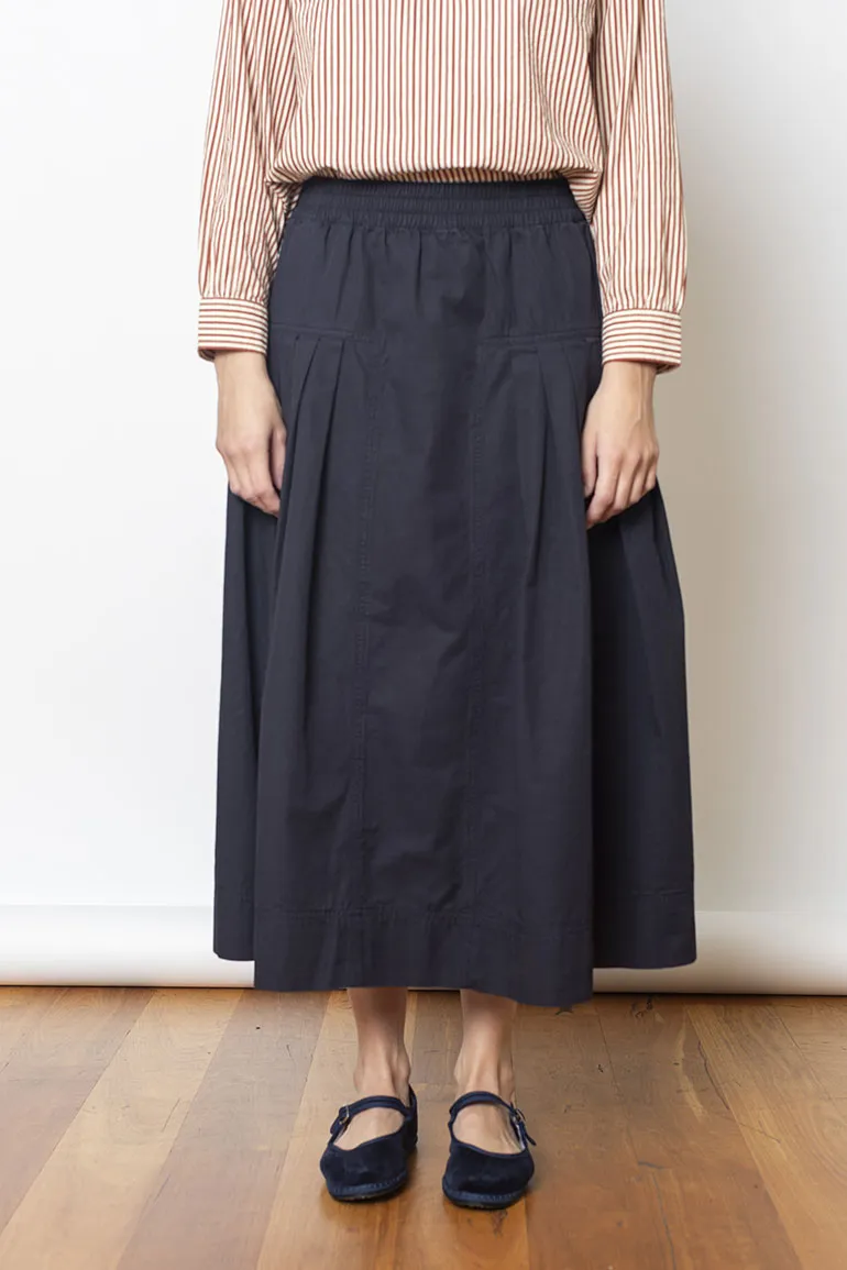 Pleated Cotton Skirt - Navy