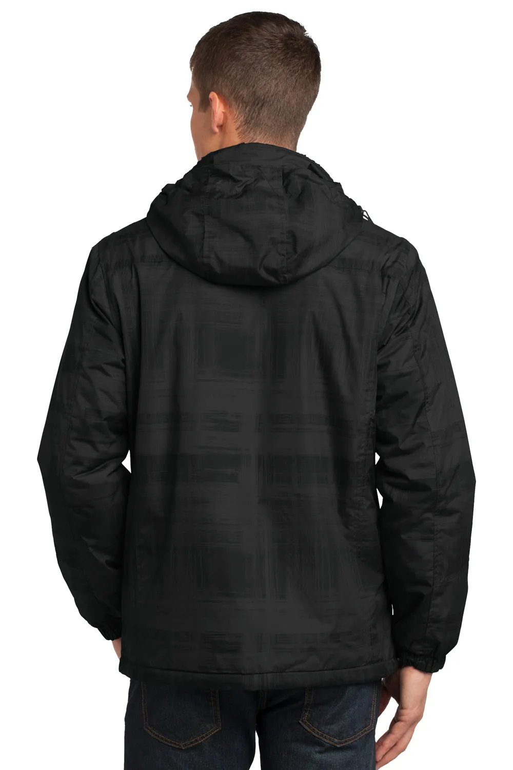 Port Authority Mens Brushstroke Wind & Water Resistant Full Zip Hooded Jacket - Black - Closeout