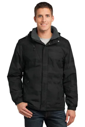 Port Authority Mens Brushstroke Wind & Water Resistant Full Zip Hooded Jacket - Black - Closeout