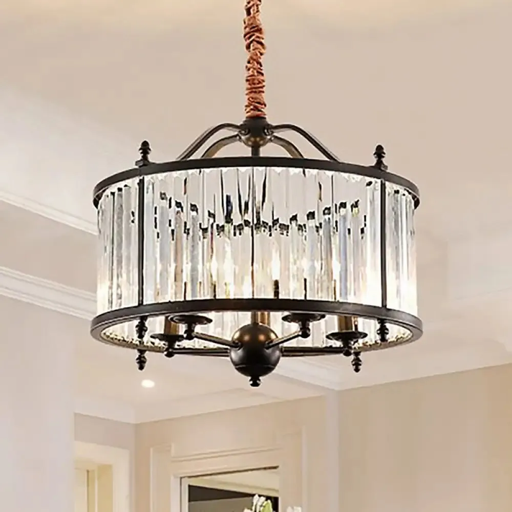 Rustic Crystal Prism Chandelier - Hanging Ceiling Light for Dining Room (3/5 Lights, Black)